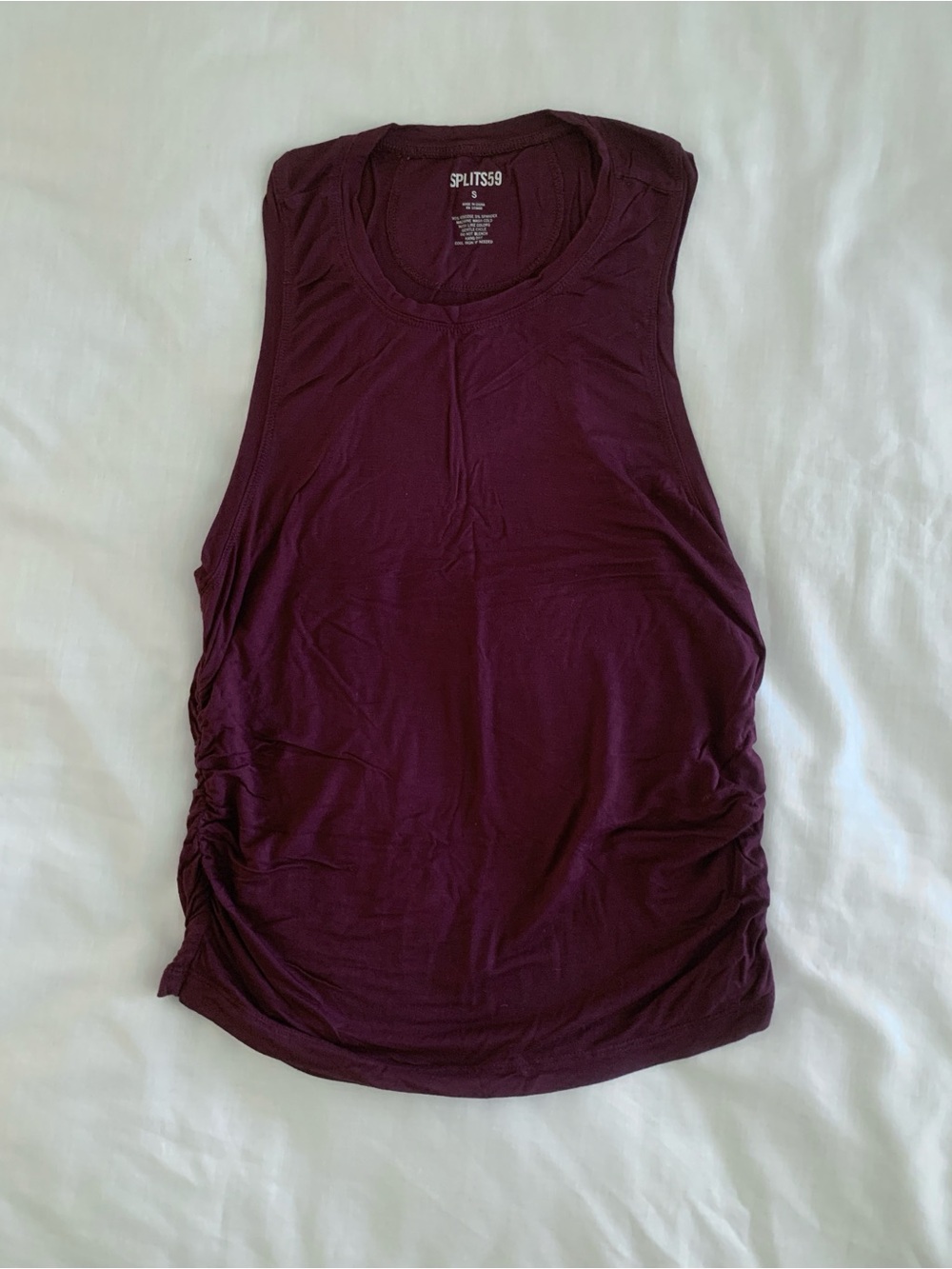 Splits59 Bardot Ruched Muscle Tank Top - Burgundy / Plum Small EUC